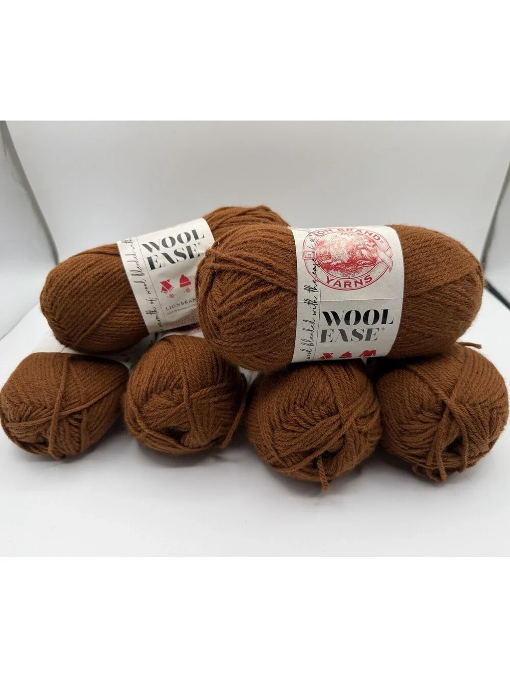 Lot Of 6 Lion Brand Wool-ease Yarn Umber Brown Worsted Med Size 4 1182 Yrds